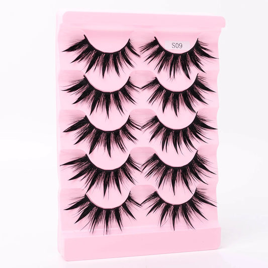 5Pairs Natural 3D Dramatic Fairy Clusters Manga Lashes Fake Eyelashes Wet Look Cosplay Lashes