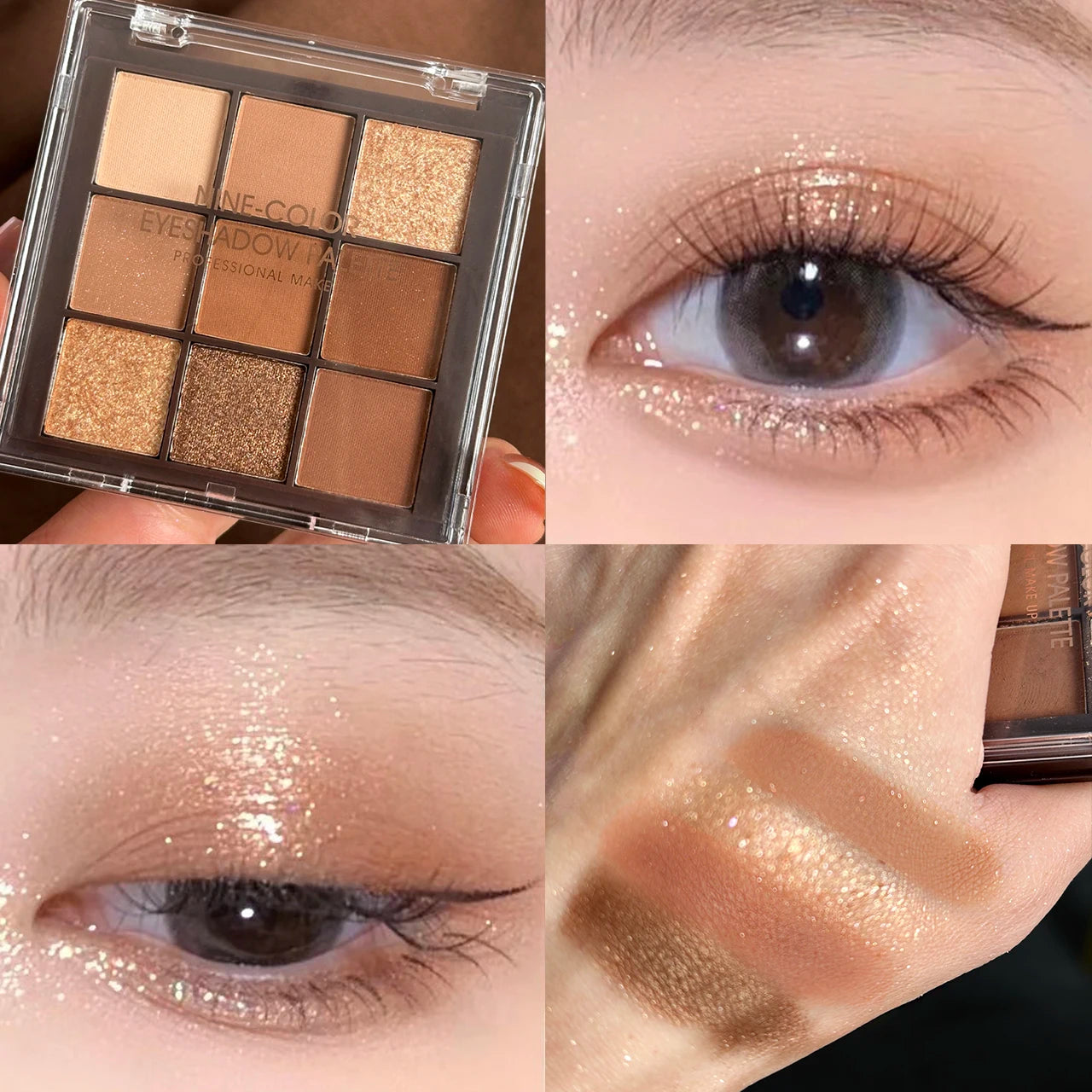 DIKALU 9 Color Eyeshadow Tray Pearl Glitter New Milky Tea Nine Grid Eyeshadow Eye Makeup