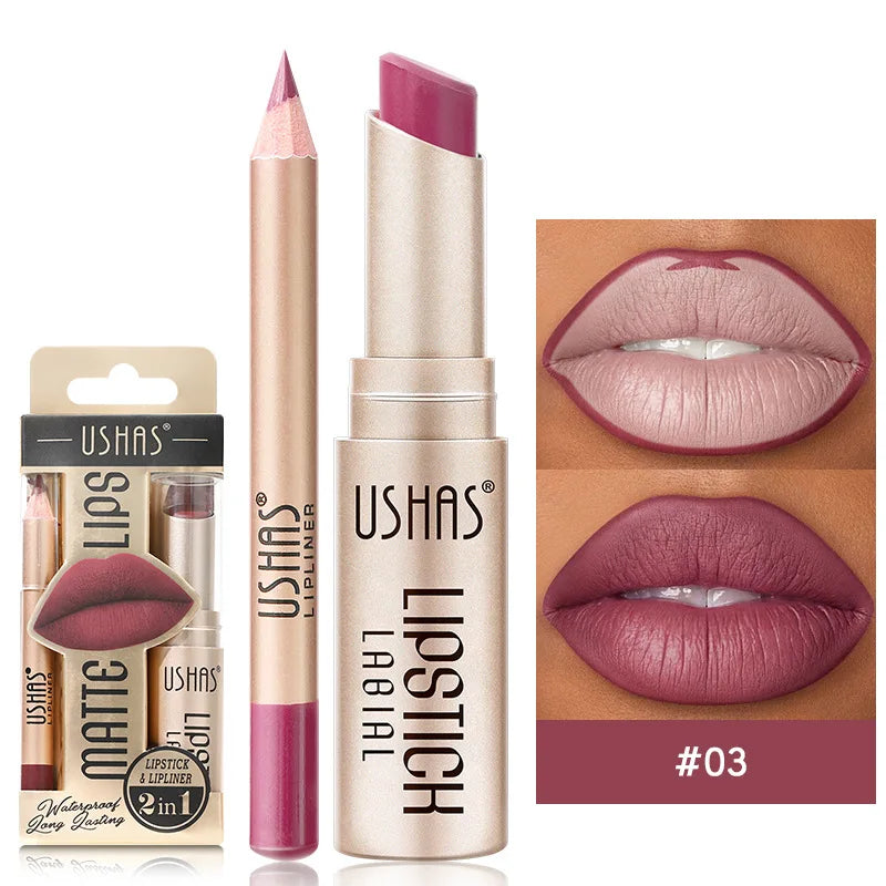 Matte Nude Lipstick&lip Liner Set Waterproof Longlasting Lip Liner High Pigmented Slim Lip Sick Lips Makeup