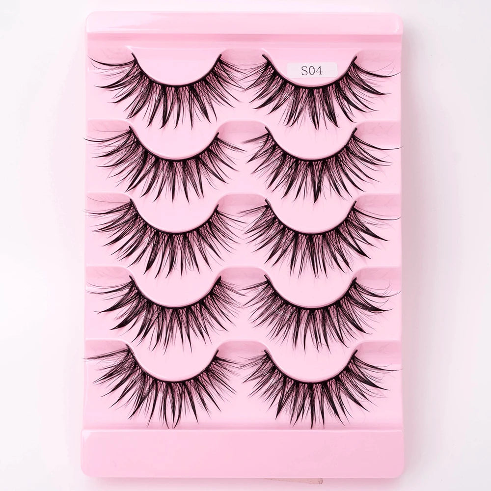 5Pairs Natural 3D Dramatic Fairy Clusters Manga Lashes Fake Eyelashes Wet Look Cosplay Lashes