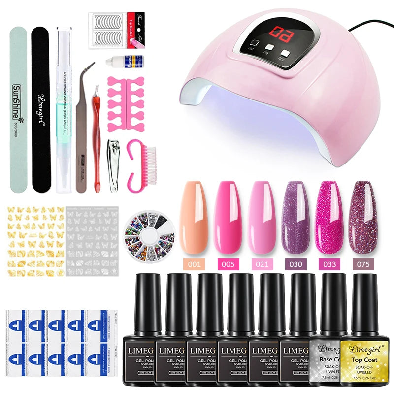 Limegirl Nail Set Nail Gel Tools Kit 54W Nail Lamp 18/12/7 Colors UV Gel Nail Polish Kit Contains Nail Drill Machine Nail Kit