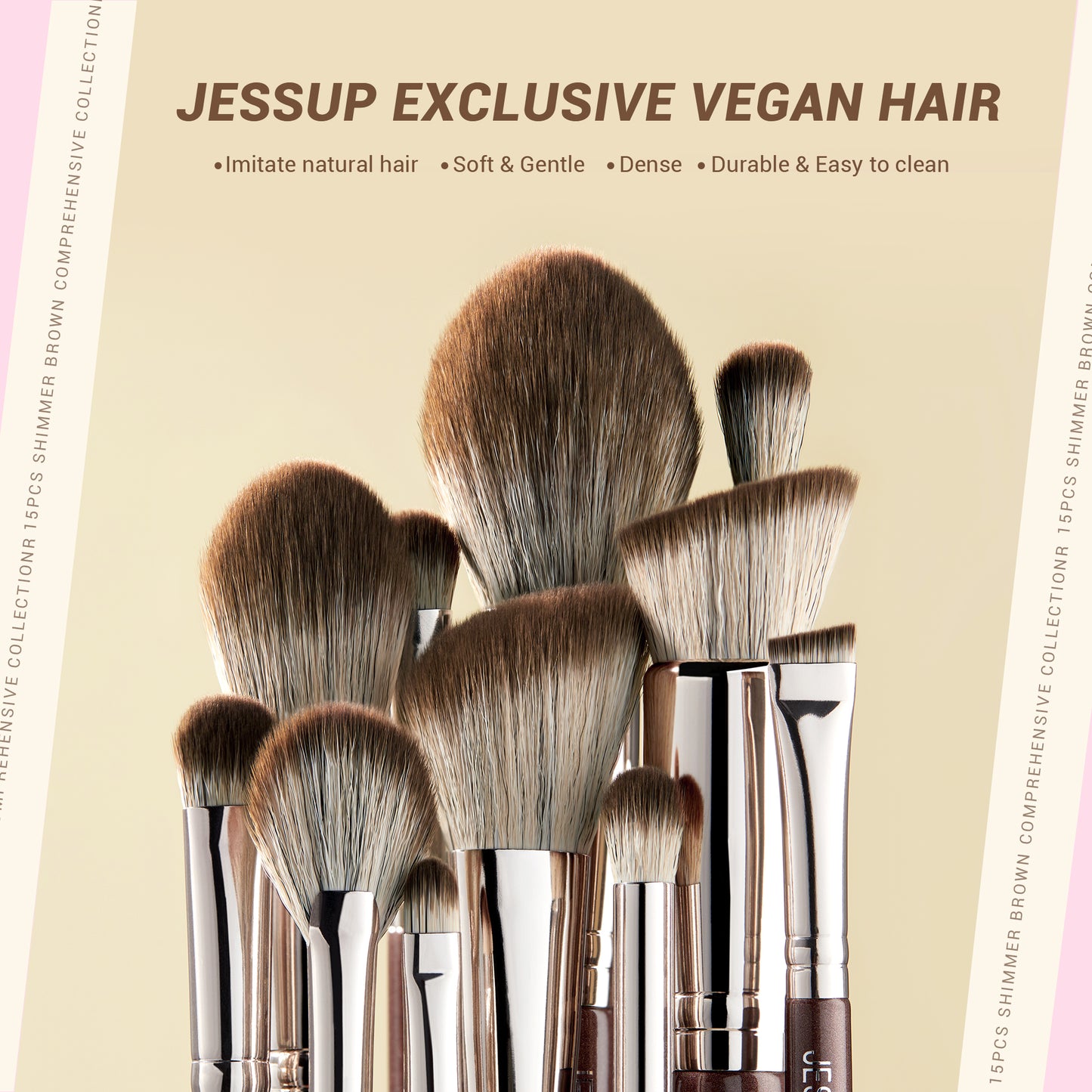 Jessup Makeup Brushes set 15pcs Brown Make up Brushes Vegan Foundation Blender Concealer Powder Eyeshadow Highlighter