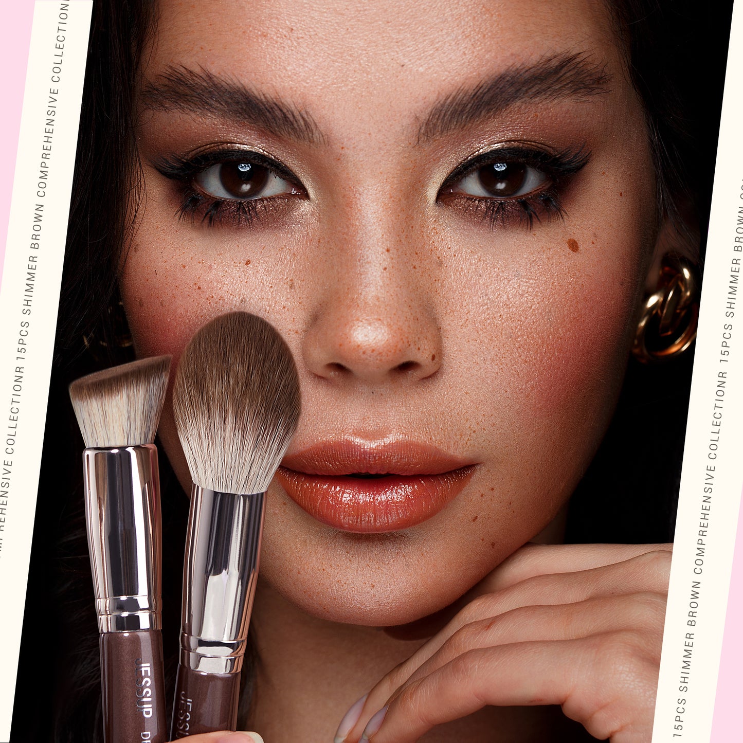 Jessup Makeup Brushes set 15pcs Brown Make up Brushes Vegan Foundation Blender Concealer Powder Eyeshadow Highlighter