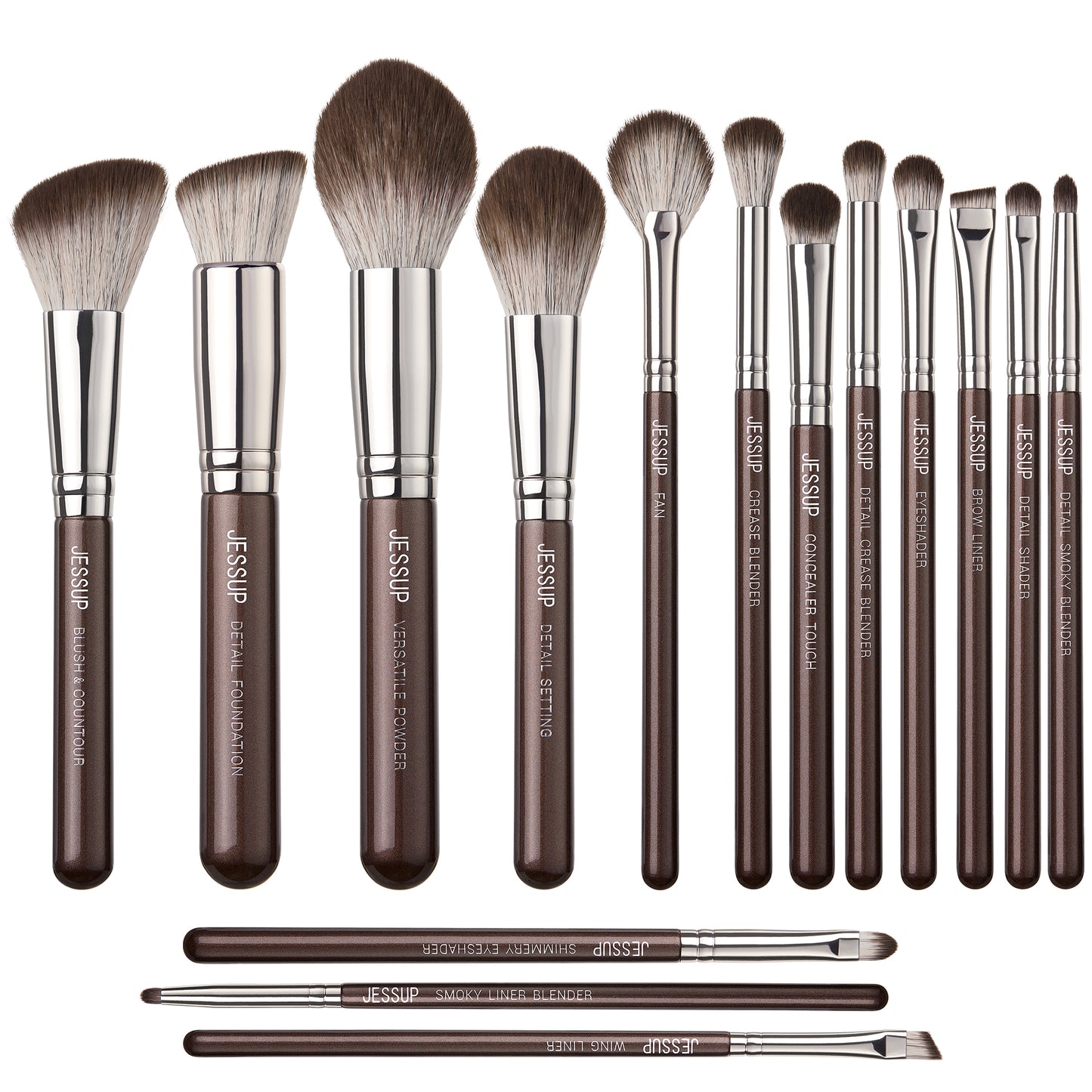 Jessup Makeup Brushes set 15pcs Brown Make up Brushes Vegan Foundation Blender Concealer Powder Eyeshadow Highlighter